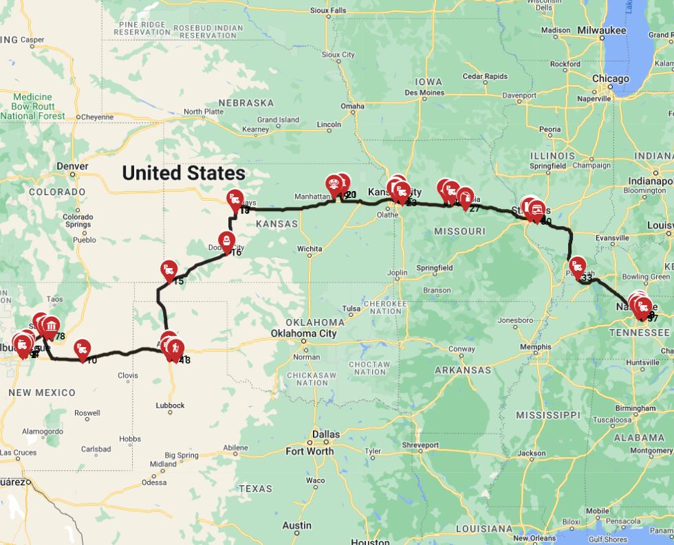 Albuquerque to Nashville - Santa Fe Trail  the Historic trade trail